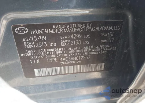 2010 Hyundai Sonata Gls from USA, damaged, VIN 5NPET4AC3AH612257